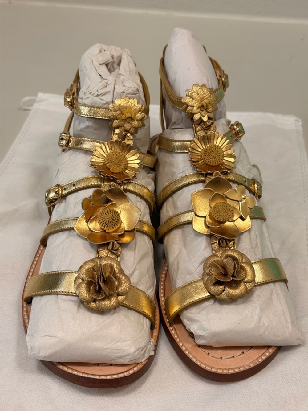 Kate Spade Brand new in box! Sadia Gold Metallic Napa Flower Sandals